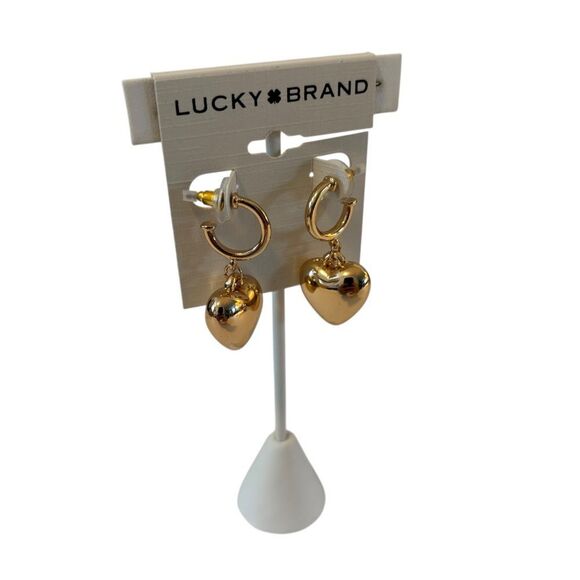 Puffy Heart Charm Dangle Hoop Earrings. - Picture 2 of 5